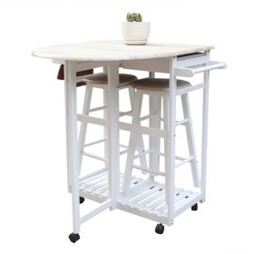 Foldable With Wooden Handle Semicircle Dining Cart With Round Stools White Replacement code: 37144410