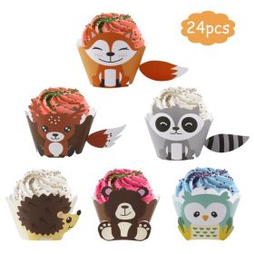 Woodland Jungle Animals Disposable Tableware Jungle Safari Birthday Party Kid Zoo Monkey Lion Zebra Elephant One 1st Boy Forest (Color: cupcake cup-2)