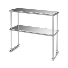 Kitchen Stainless Steel Overshelf with Adjustable Lower Shelf (Color: Silver, size: 36 x 12 Inch)